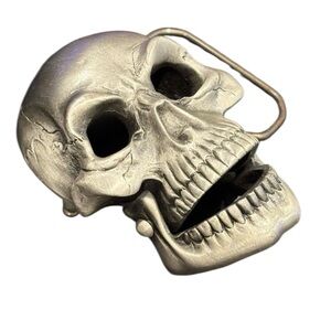 Vintage 1996 Alloy Metal Moving Skull Belt Buckle